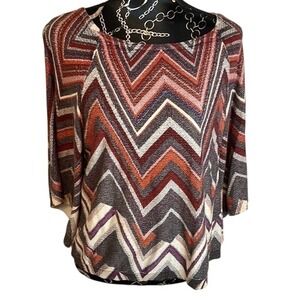 Chico's Chevron Print Knit Top Long Sleeve Pullover Colorful Bohemian S/M